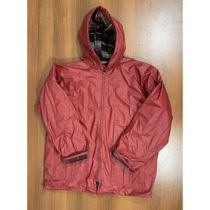 Vintage Misty Harbor Red Any Weather Slicker Rain Coat Jacket Madras Plaid Large